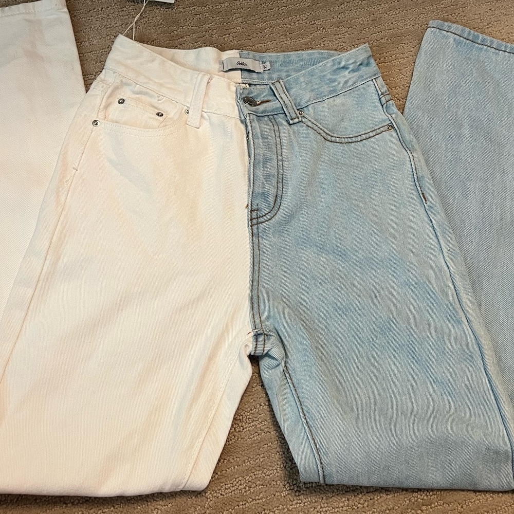 ADIKA jeans half blue half white
